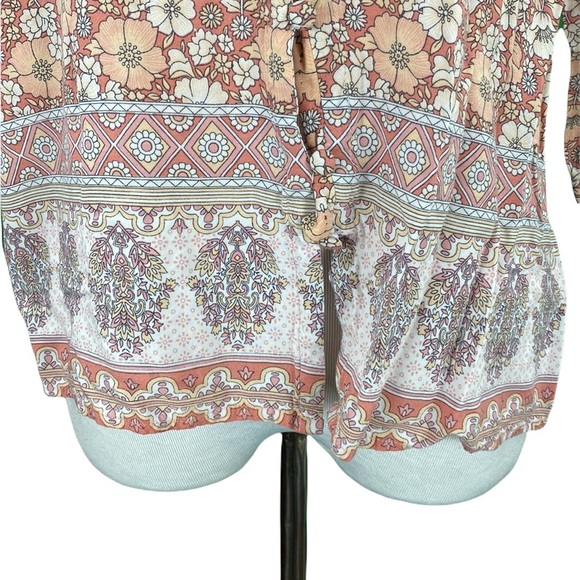 Cynthia Rowley Orange Floral Print Flowy 3/4 Sleeve Button Down Blouse - Picture 4 of 15